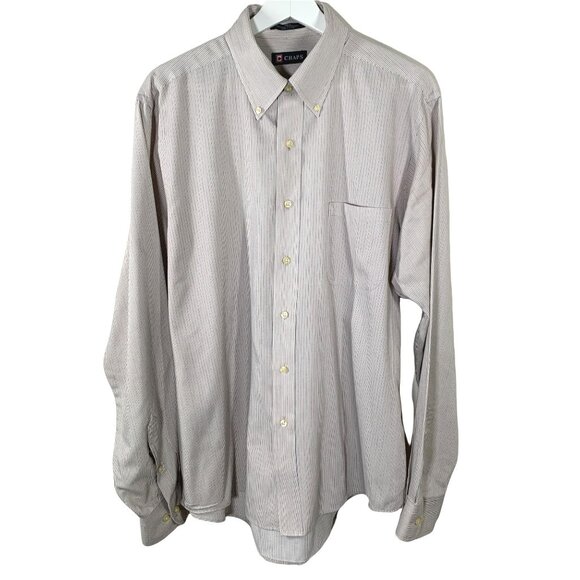 Chaps Mens Shirt Large 16-16.5 Tan Stripe Long Sleeve Button Down Wrinkle Free - Picture 1 of 7